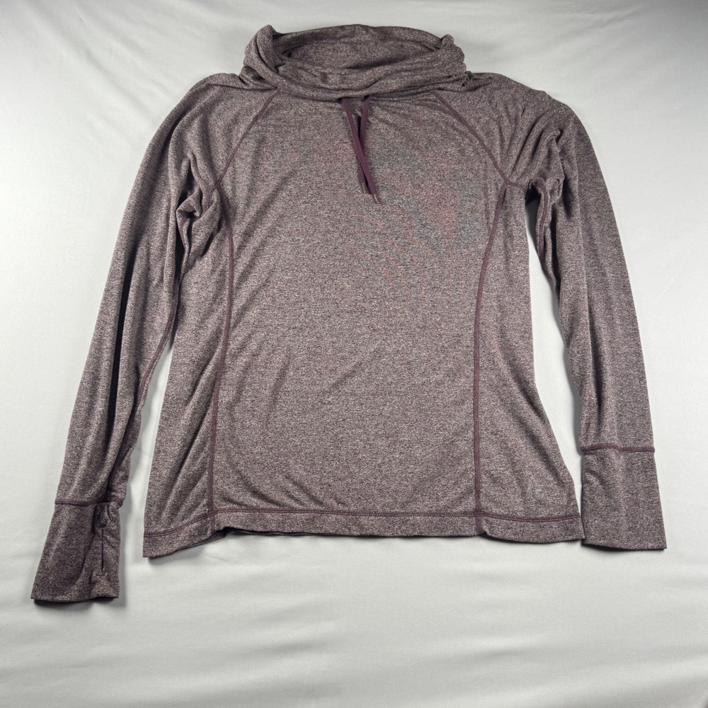 GapFit Womens Heathered Funnel Neck LgSleeve Pullover Thumbholes‎ Purple Medium